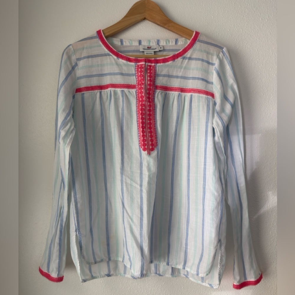 Vineyard Vines Crochet Trim Striped Knit 100% Cotton Boho Tunic Size M Beach